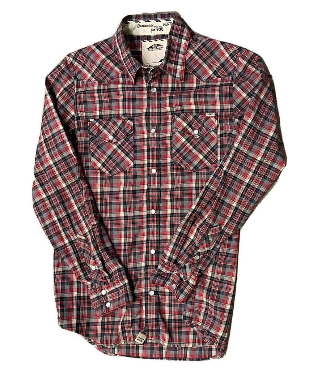 Vans Off The Wall Western Long sleeve Shirt Mens S Pearl Snap Plaid EUC